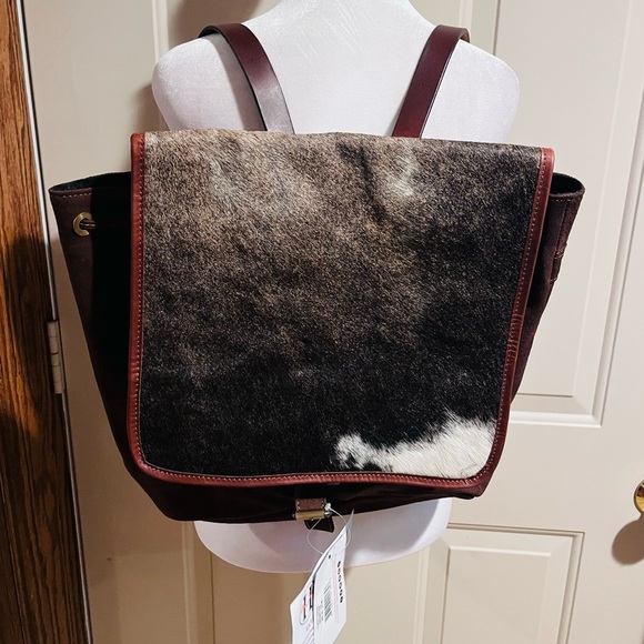 Huntley Equestrian Handbags - New Huntley Equestrian Suede Leather Cowhide Designer Shoulder Backpack
